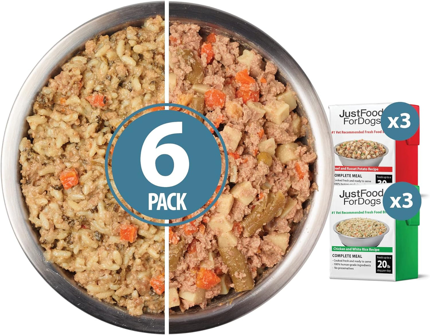 JustFoodForDogs Pantry Fresh Wet Dog Food Variety Pack, Complete Meal or Dog Food Topper, Beef & Chicken Human Grade Dog Food Recipes - 12.5 oz (Pack of 6)