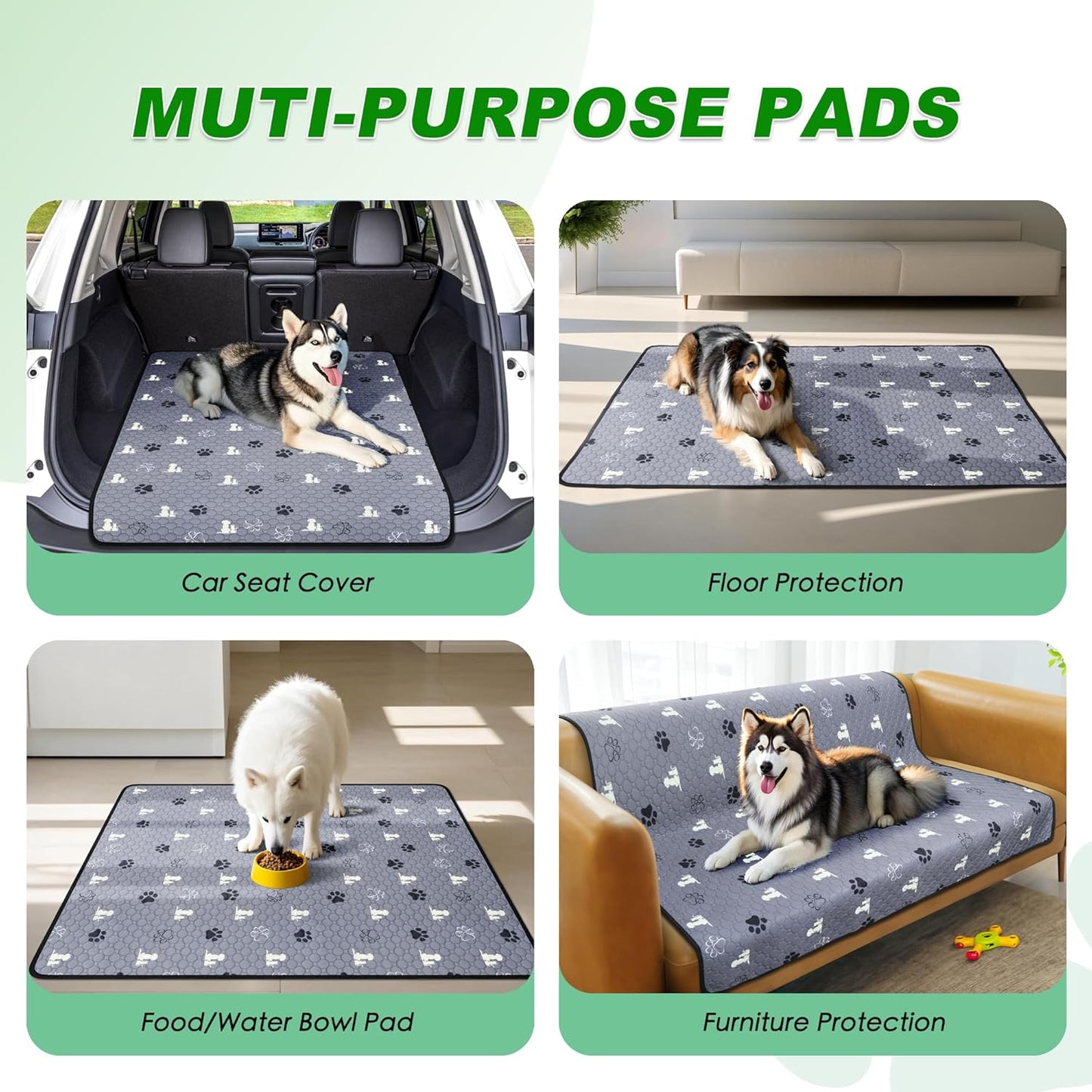 Washable Pee Pads for Dogs, 4 Pack Absorbent Reusable Training Dog Pads Pet Puppy Pads, Non-Slip Potty Pads for Whelping, Playpen, Crate, Bed, Grey 18"x24"