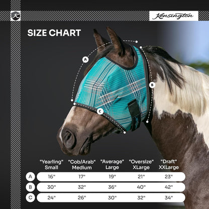 Kensington Fly Mask Web Trim Protects Horses Face and Eyes from Bites and Sun Rays While Allowing Full Visibility Ears and Forelock Able to Come Through The Mask, Medium, Atlantis