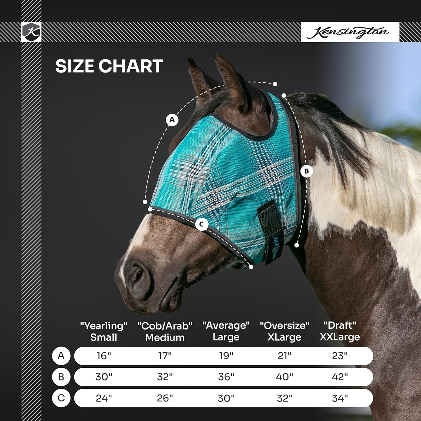 Kensington Fly Mask Web Trim Protects Horses Face and Eyes from Bites and Sun Rays While Allowing Full Visibility Ears and Forelock Able to Come Through The Mask, XXL-Draft, Desert Sand