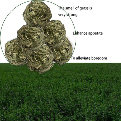 6 Pcs Bunny Timothy Grass Ball Natural Chew Toy Woven Chewing Toys Rabbit Molar Small Animals Teeth Grinding Suitable for Hamster Totoro Gerbils Guinea Pig Squirrel