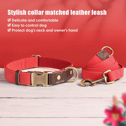 Didog Soft PU Leather Dog Collar for Large Dogs,Classic Adjustable Dog Collars with Quick Release Metal Buckle,Easy Clean and Comfortable with Nylon Lining,Red,L Neck 15-23"