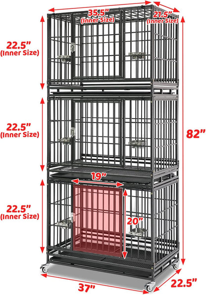 Homey Pet 3 Pack Three Levels 37 Inch Dog Crate, Escape Proof Dog Cage Kennel Indoor with Top Access and Lockable Wheels, Removable Tray, Heavy Duty Dog Crates for Medium/Small Dogs