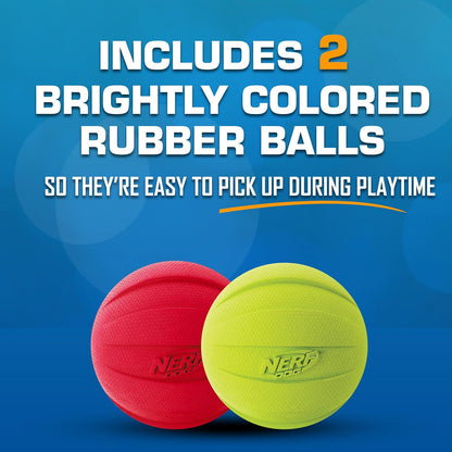 Nerf Dog Classic Squeak Ball Outdoor Dog Toys, 3.8 Inch Dog Ball Fetch Toy, Squeaking Toy for Medium and Large Breeds, Green/Red, 2 Count