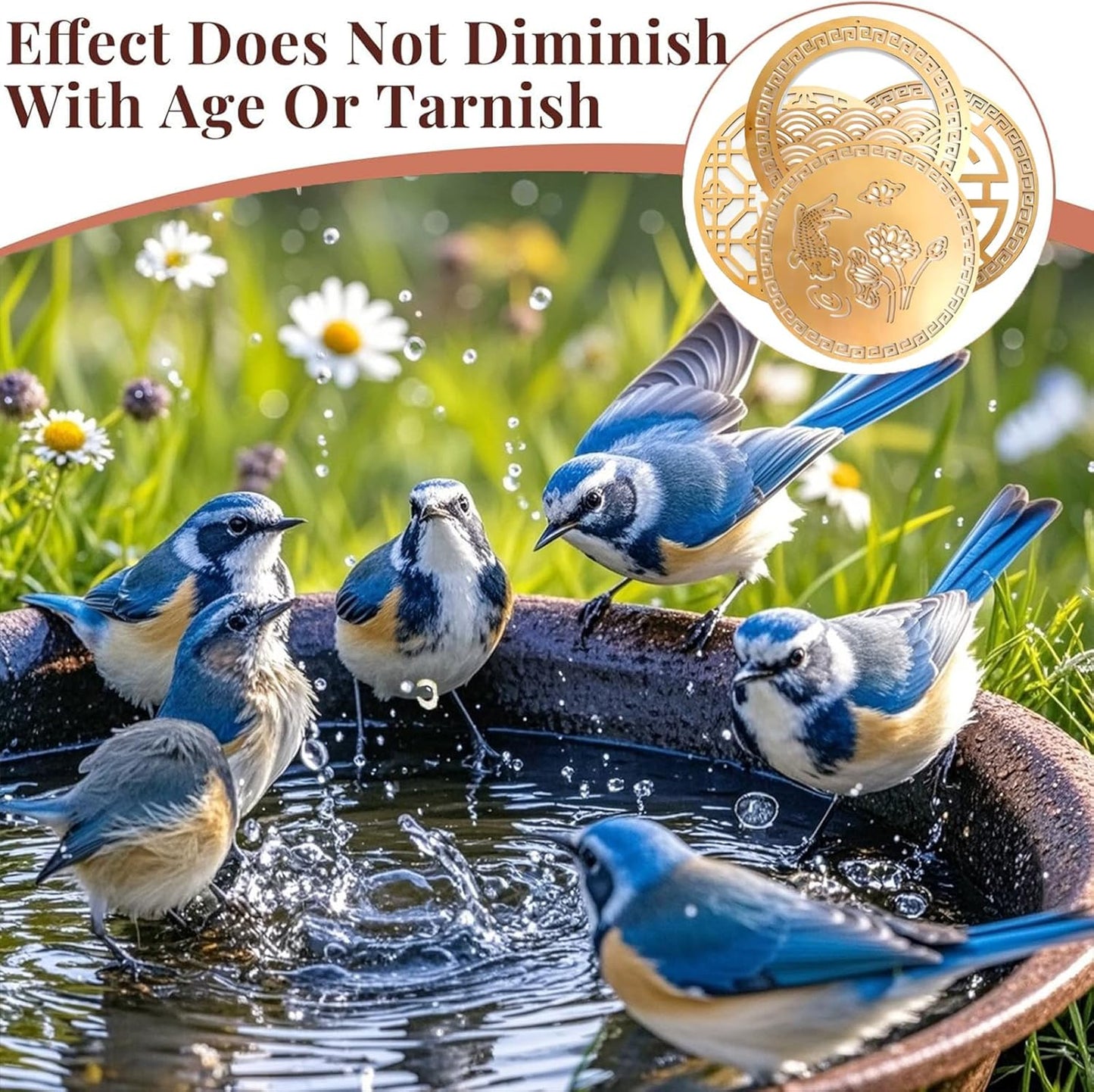 Copper Bird Bath Purification Disk, Water Wiggler for Bird Bath, Bird Bath Copper Disk, 1mm Reinforced 99% Pure Copper Cleaning Disk, Universal Fit for Outdoor Birdbaths, 4 Inch in Diameter (G)