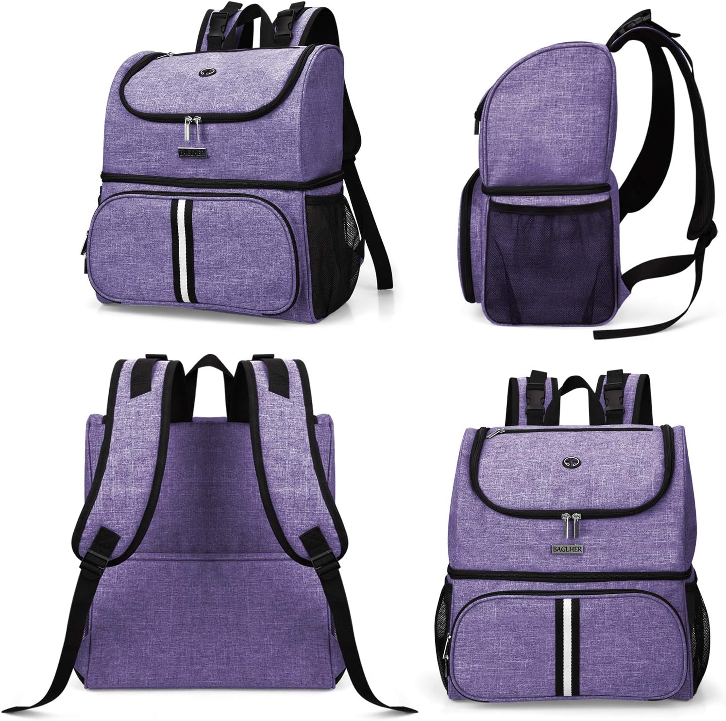 BAGLHER Pet Travel Bag, Double-Layer Pet Supplies Backpack (for All Pet Travel Supplies), Pet Travel Backpack with 2 Silicone Collapsible Bowls and 2 Food Baskets Purple - Pawvie