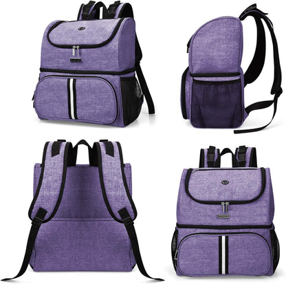 BAGLHER Pet Travel Bag, Double-Layer Pet Supplies Backpack (for All Pet Travel Supplies), Pet Travel Backpack with 2 Silicone Collapsible Bowls and 2 Food Baskets Purple - Pawvie