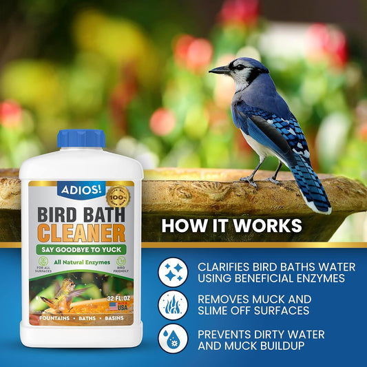 Bird Bath Cleaner for Outdoor Fountains and Bowls, Safely Cleans Metal, Glass and Stone (8oz)
