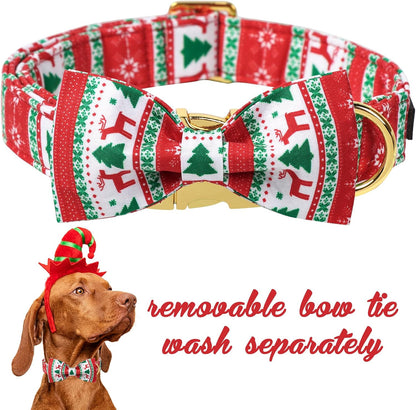 Unique Style Paws Christmas Day Dog Collar with Bow Christmas Tree Cotton Puppy Collars for Small Medium Large Dogs