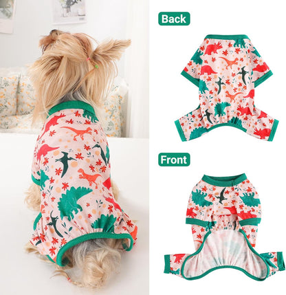 Dog Pajamas Small Sized Dogs Stretchable Summer Dog Clothes Pjs 4 Legs Girl Boy Cute Soft Puppy Outfits Doggie Cat Jammies Jumpsuit Sleeper for Pet, Dinosaur, M