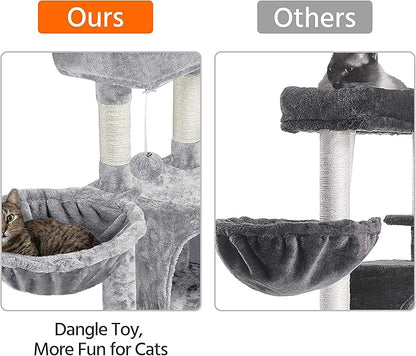 Topeakmart 42in Cat Tree Tower for Indoor Cats, Cat Condo with Perch & Hammock, Activity Center, Multi-Level Cat Furniture with Scratching Posts, Cat House, Light Gray