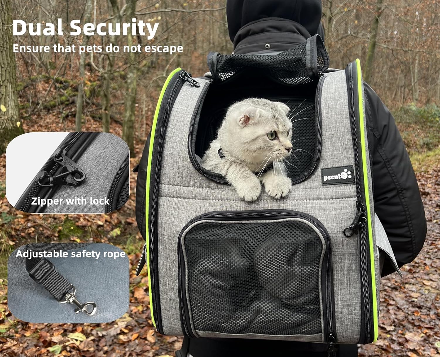 Pecute Cat Carrier Backpacks, Expandable Cat Backpack with Breathable Mesh, Pet Carrier Backpack for Cats Small Dogs Puppies Up to 17 Lbs, Dog Carrier Backpack Great for Travel Hiking Camping Outdoor - Pawvie