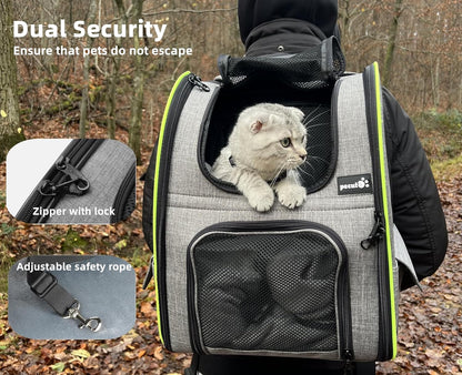 Pecute Cat Carrier Backpacks, Expandable Cat Backpack with Breathable Mesh, Pet Carrier Backpack for Cats Small Dogs Puppies Up to 17 Lbs, Dog Carrier Backpack Great for Travel Hiking Camping Outdoor - Pawvie