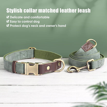 Didog Soft PU Leather Dog Collar for Large Dogs,Classic Adjustable Dog Collars with Quick Release Metal Buckle,Easy Clean and Comfortable with Nylon Lining,Green,L Neck 15-23"