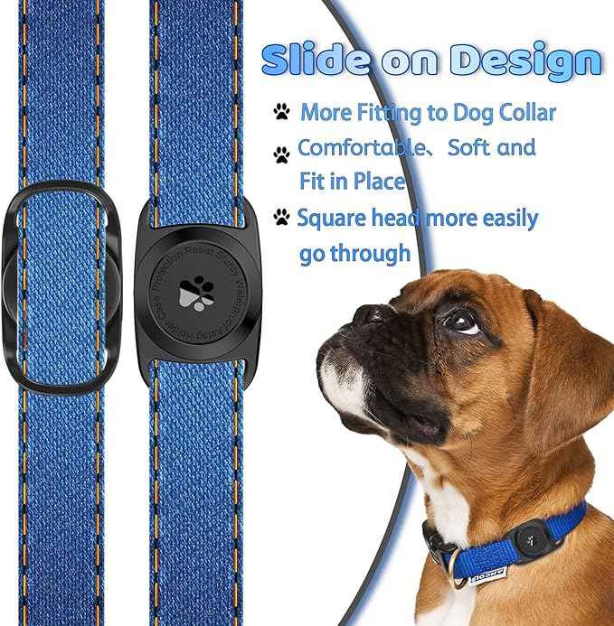 Airtag Dog Collar Holder, [2 Pack], Waterproof Protective Case for Apple AirTag, Durable & Lightweight with Full-Body Protection, Soft Silicone, Black