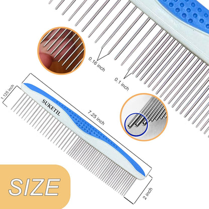 Dog Grooming Comb for Matting, Dog combs for grooming matting, Dematting Comb for Dogs and Cat with Stainless Steel Teeth & Non-Slip Handle (Style 1- Blue)