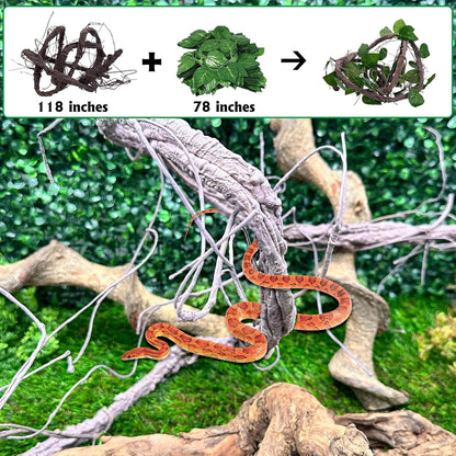 VCEPJH Large Reptile Vines Thick Terrarium Plants 118 Inches Long Flexible Climbing Branch Snake Tank Accessories Greenery Habitat Decor for Bearded Dragon Chameleon Gecko Frog Lizard (L)