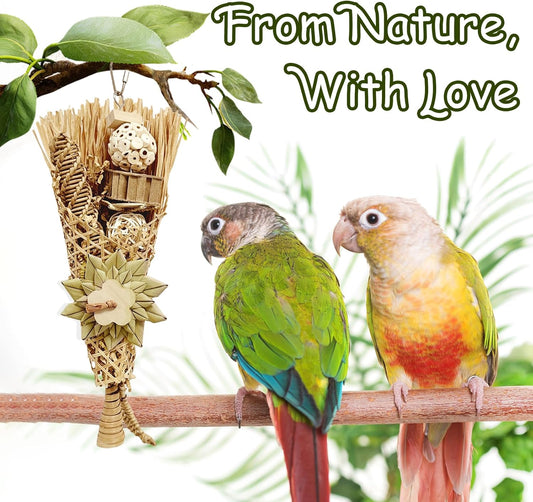 5-Pack Natural Flower Bird Toys – Foraging & Chewing Toys for Parakeets, Cockatiels, Conures & Small Birds – No Plastic, All-Natural Materials