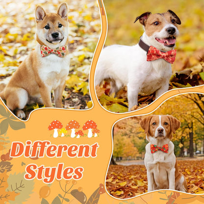 Hillban 50 Pcs Fall Thanksgiving Dog Collar Bow Ties Maple Leaves Dogs Collar Accessories Bow Ties Attachment with Elastic Bands Detachable Charms for Pet Costume Photo Props Accessories Pet Shops