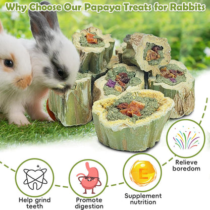 Fhiny Rabbit Chew Toys Natural Baked Papaya Wood Bunny Molar Treats Contain Alfalfa Grass Apple Carrot and Purple Sweet Potato Filling for Hamsters Guinea Pigs Chinchillas Teeth Grinding(0.44 lb)