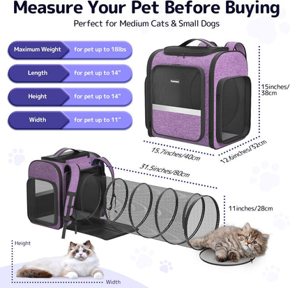 Pawtners Cat Carrier Backpacks Expandable Cat Backpack with Breathable Mesh, Pet Carrier Backpack for Cats Small Dogs Puppies Up to 18 Lbs, Dog Carrier Backpack for Travel Hiking Camping Outdoor - Pawvie