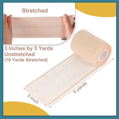 4 Rolls Elastic Tape Adhesive Elastic Tape Self Adhesive Bandage Wrap Flexible Stretch Bandages for Sports Ankle, Knee and Wrist Sprains Animal Pets, 5 Yard (3 Inch in Width)