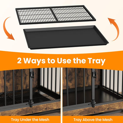 Dog Crate Furniture, Dog Crate End Table for Medium and Large Dogs,Wooden Cage Kennel Furniture Indoor, Modern Dog Crate with Multi-Purpose Removable Tray, Double-Doors Dog Furniture