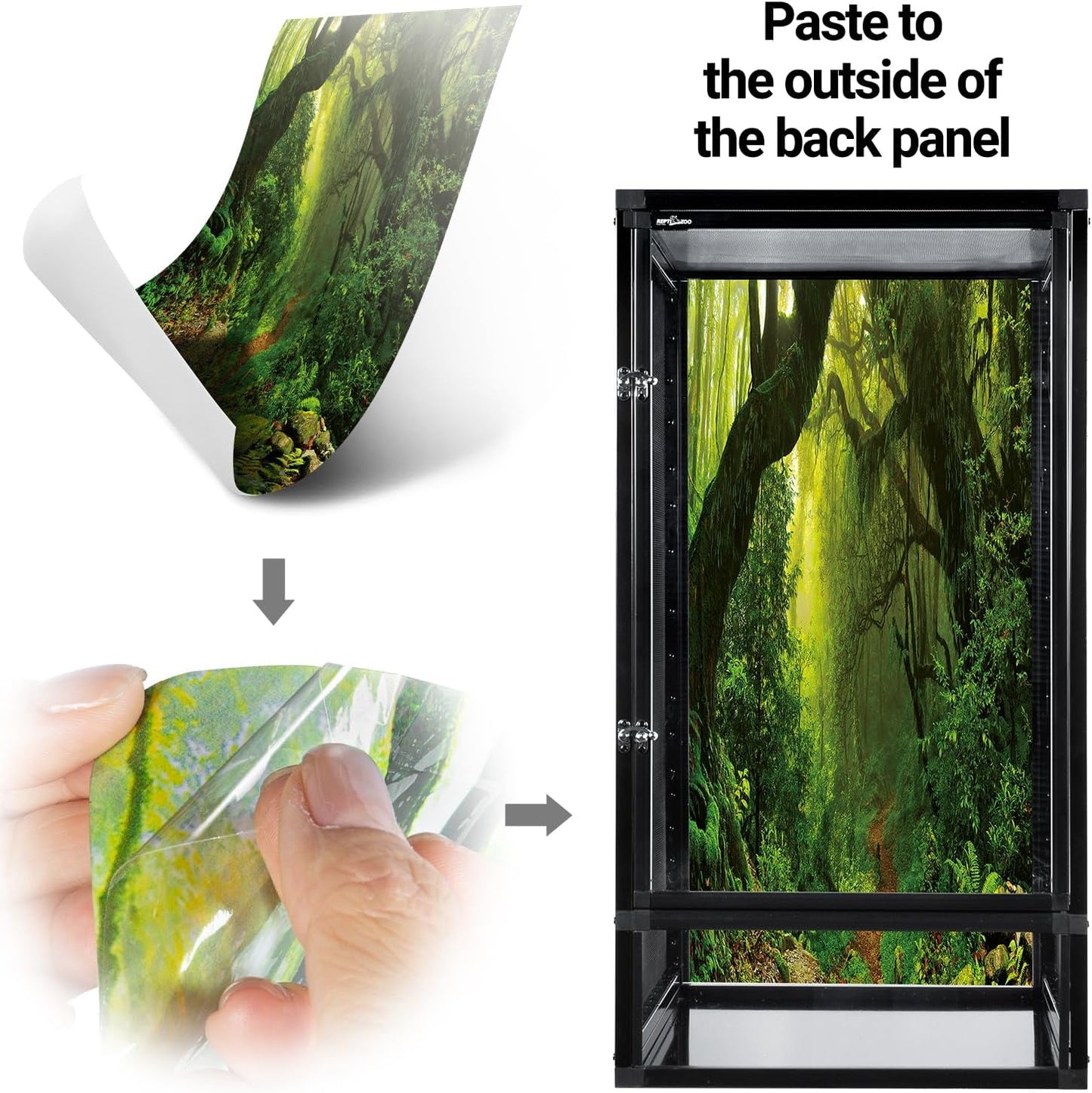 REPTI ZOO 16" x 16" x 30" Front Opening Chameleon Cage with 3-Sided Metal Mesh, 33 Gallon Screen Vertical Terrarium with Background Sticker, Tall Enclosure for Chameleon, Tree Frog, Arboreal Reptiles - Pawvie