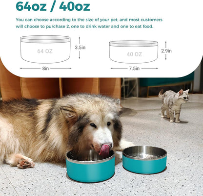 Dog Bowl, Stainless Steel Dog Food and Water Bowl with Non Slip Quiet Bottom, Easy to Clean, Dishwasher Safe, 40oz, Lake Blue