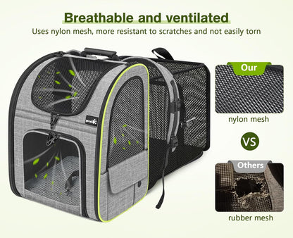 Pecute Cat Carrier Backpacks, Expandable Cat Backpack with Shade Cover, Breathable Mesh, Pet Carrier Backpack for Cats Small Dogs Puppies, Dog Carrier Backpack Great for Travel Hiking Camping Outdoor - Pawvie