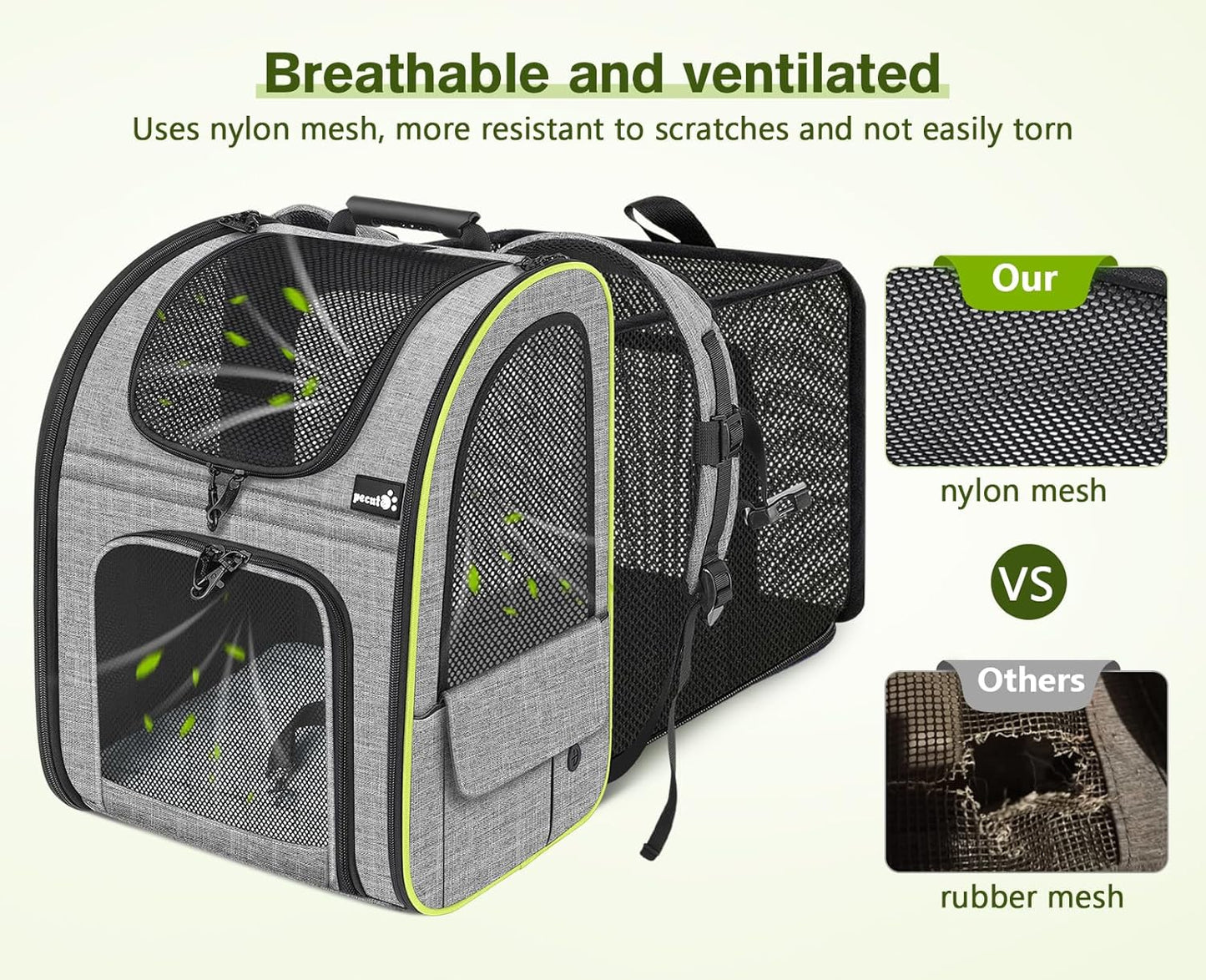 Pecute Pet Carrier Backpack with Shade Cover, Large Cat Carrier Backpack, Expandable Cat Backpack with Breathable Mesh for Medium Large Cats, Small Dogs, Dog Backpack Carrier for Travel Hiking - Pawvie