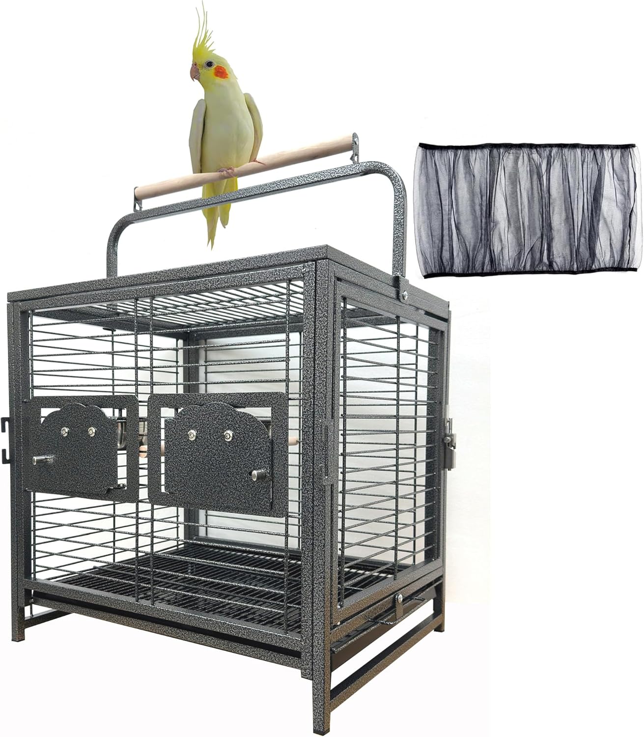Portable Durable Heavy Duty Travel Veterinary Bird Parrot Carrier Cage Feeding Bowl Play Wooden Stand Perch with Handle Prevent Beaks Out