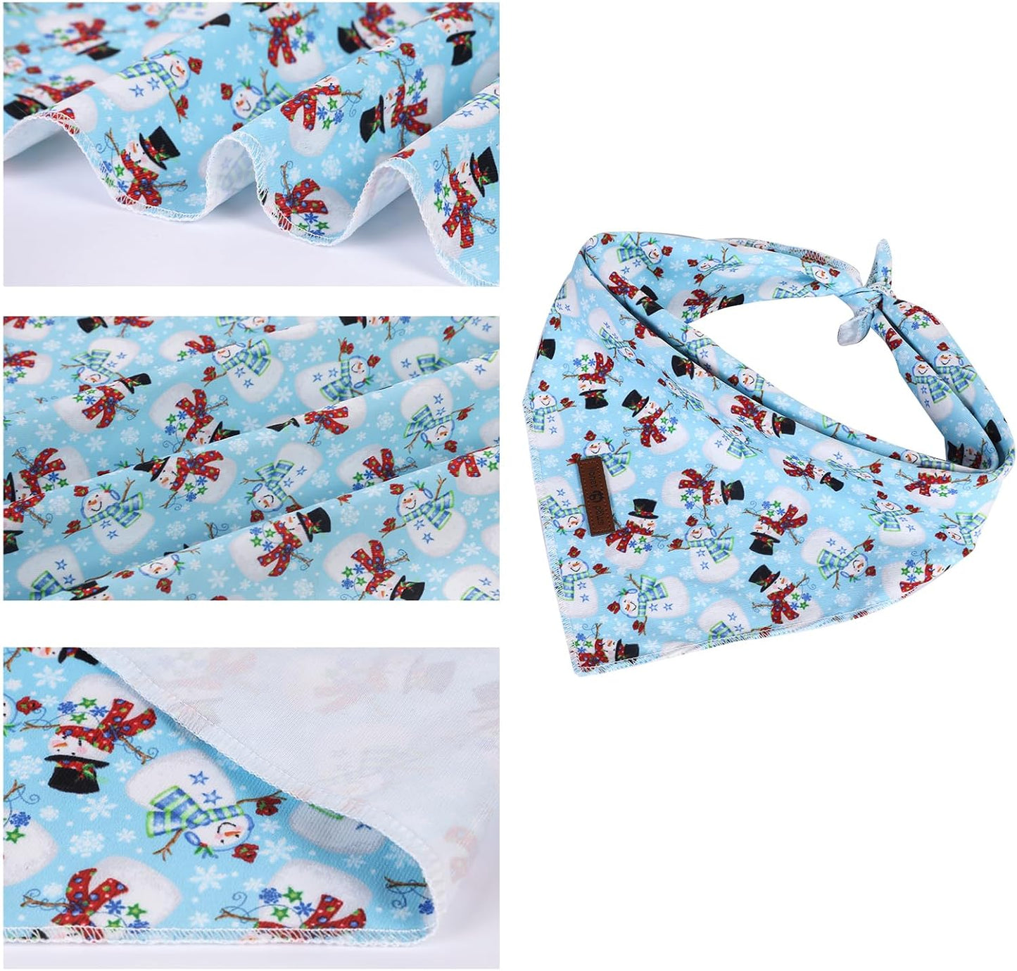 Lionet Paws Christmas Dog Bandana,Fabric Snowman Blue Dogs Kerchief for Small Medium Dogs,Dog Cotton Triangle Bibs Scarf for Girl Boy