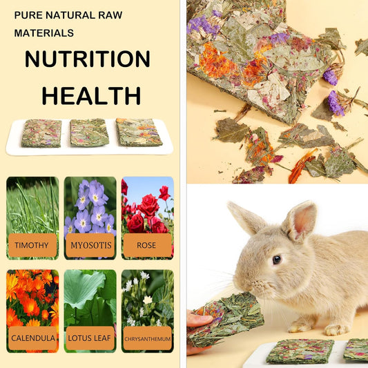 Rabbit Toys 20 Pack Bunny Toy Bunny Chew Toy Guinea Pig Treats Timothy Hay Toys Chips with Herbal Flowers Timothy Hay Grass Hamster Snacks Chinchillas Gerbils for Small Animals Teeth