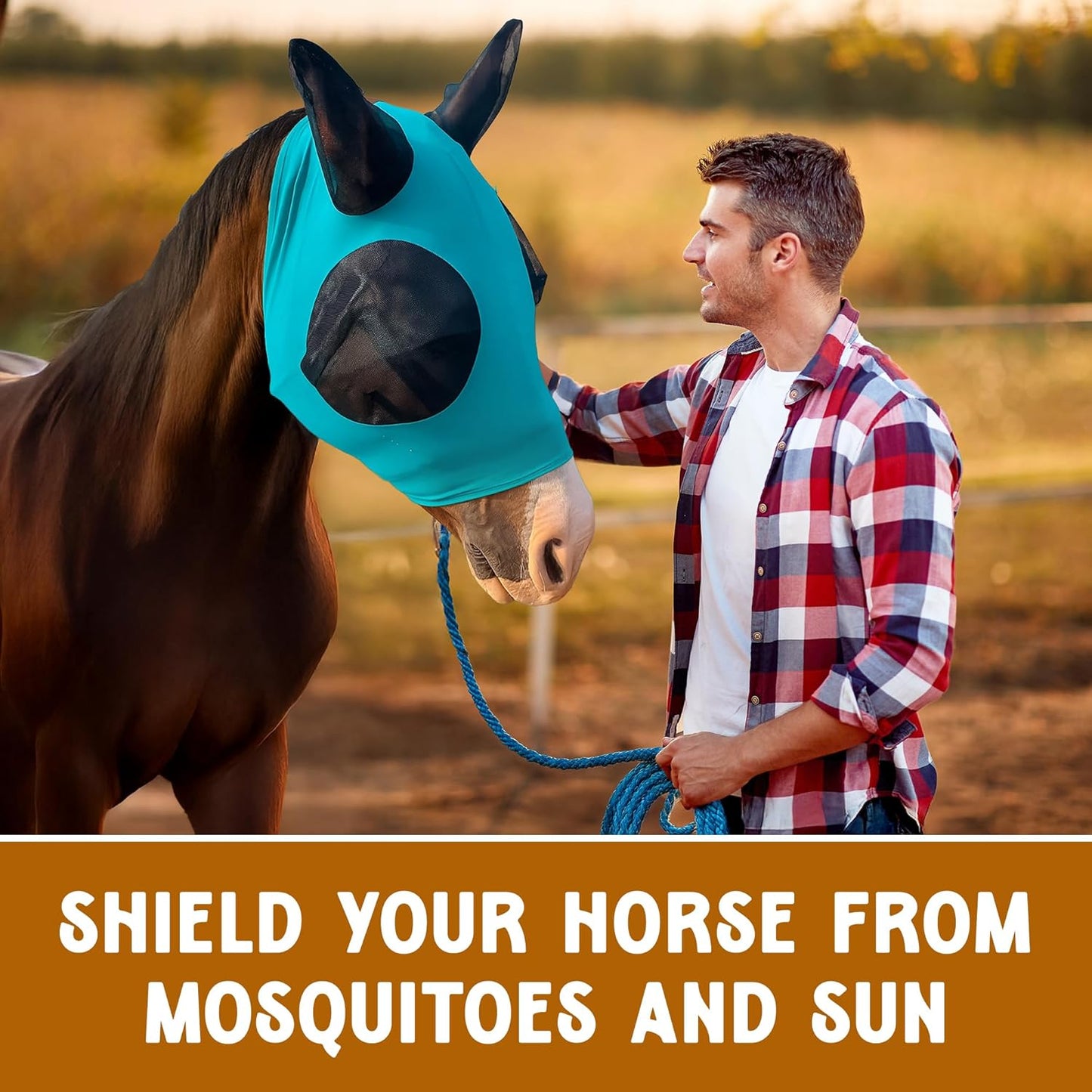 Horse Fly Mask - Arab Equine Fly Mask with Full Coverage for Eye & Ear - Stretchable, UV & Sun Protection Flymask for Horses, Ponies & Mini Horses - Horse Face Cover for Pasture & Trail - Green