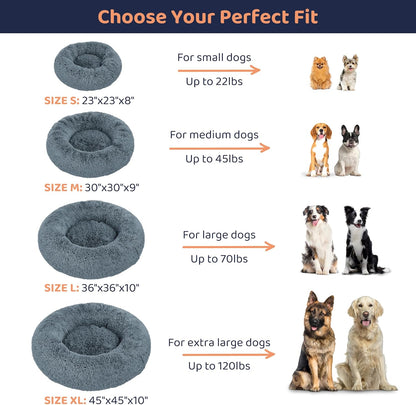 Donut Dog Bed - Premium Comfort for Anxiety Relief - Fluffy & Calming Design with Ultra-Plush Support | Cozy Round Dog Bed with Super Soft Circle Style (Size L Dark Grey)