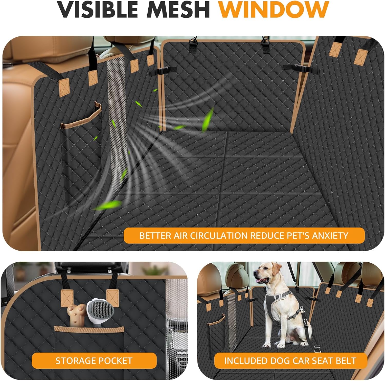 Dog Car Seat Cover for Back Seat, Dog Car Bed Cover with Hard Bottom, Backseat Extender Hammock for Mid-Sized Truck/SUV 8 Panels - Black - Pawvie