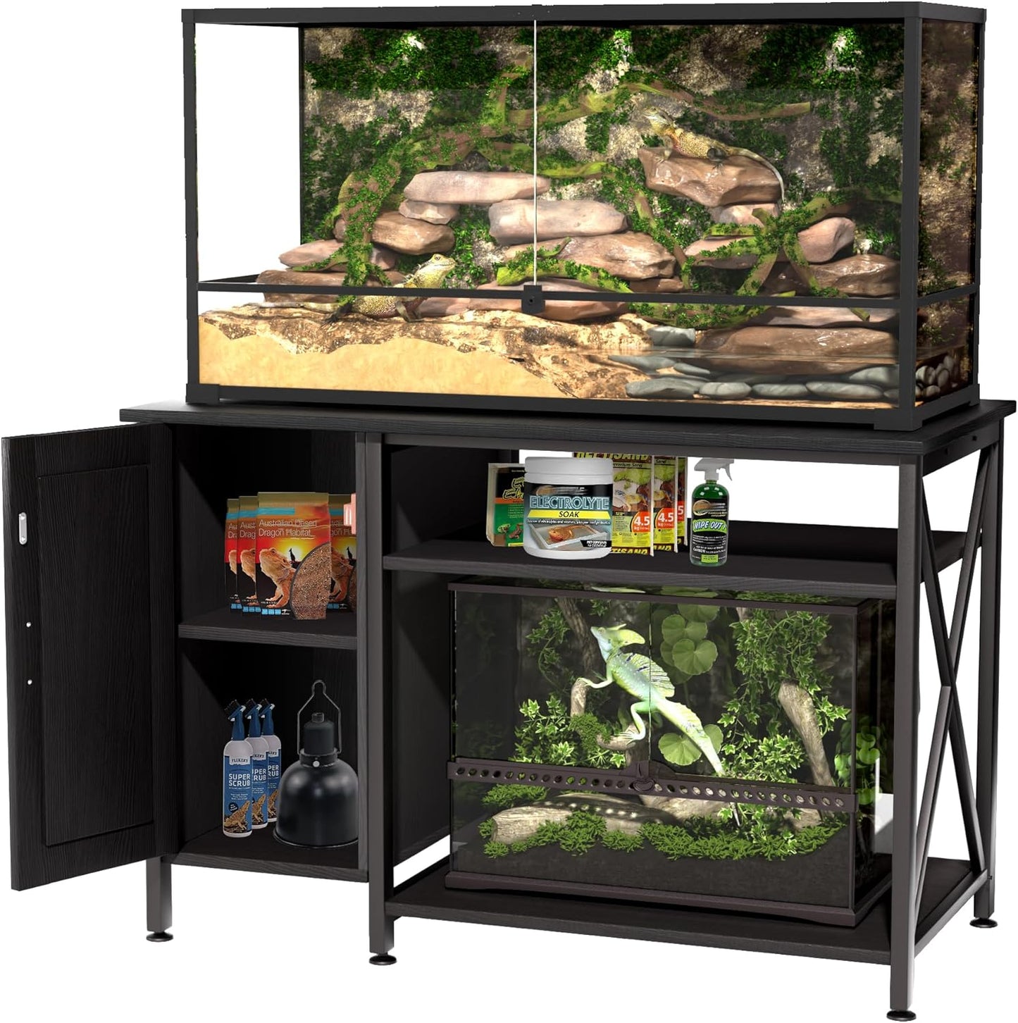 40-120 Gallon Reptile Tank Stand with Power Outlet, Terrarium Stand with Storage Cabinet, 48" X 24" Tabletop, Reptile Terrarium,Turtle Tank Black PG08XYB