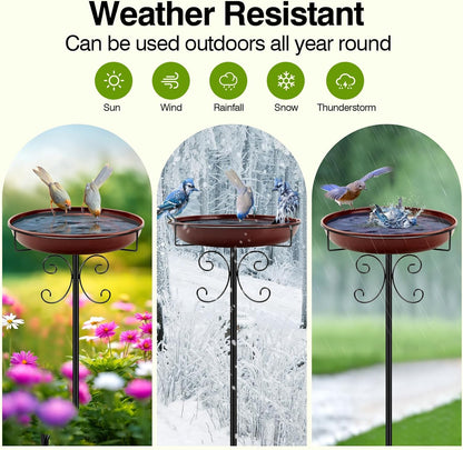 Daoeny Heavy Duty Bird Baths for Outdoors, 35In Outdoor Freestanding Birdbaths & Birdfeeder, Bird Bath Feeder Bowl with Metal Stake Garden Patio Yard Lawn Decor, Upgraded 5-Pronged Base (Brown)