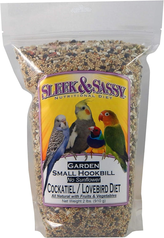 SLEEK & SASSY Garden Small Hookbill No Sunflower Bird Food for Lovebirds, Cockatiels, Quaker Parrots & Small Conures (2 lbs.)