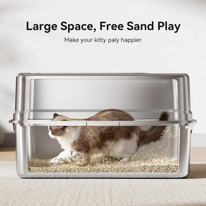 All-Metal 28" Extra Large Stainless Steel Cat Litter Boxes with Lid Metal Cat Litterbox Pan for Big Cats and Multiple Cats, Anti-Leakage, Easy Cleaning, Include Scoop