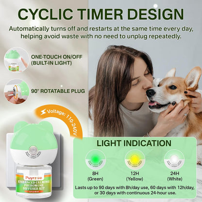 Dog Calming Diffuser with 3 Timing Functions, 3-in-1 Dog Anxiety Relief Diffuser Kit, 120-Day Anxiety Relief, Stress Relaxation Pheromones Calming for All Dogs (1 Diffusers + 2 Refills)