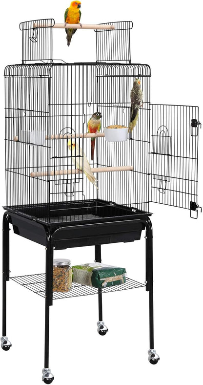 Yaheetech Open Top Rolling Parrot Bird Cage for Cockatiel Sun Parakeet Green Cheek Conure Mid-Sized Parrot Cage with Detachable Stand