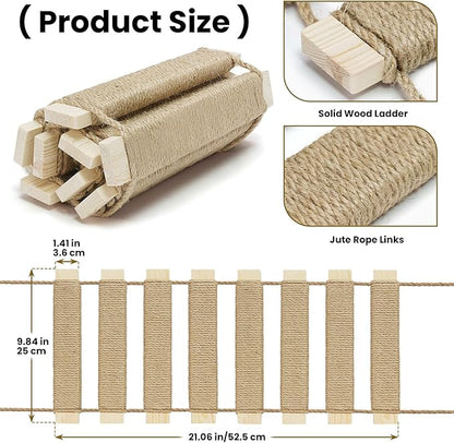 20in Cat Ladder & Bridge, Outdoor Cat Tree with Jute Rope, Multi-Level Climbing Frame & Scratcher for Indoor/Outdoor Cats (Wood Tone, 20in)
