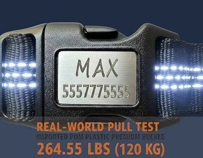 Personalized AirTag Dog Collar with Waterproof Holder, Custom Laser Engraved ID Buckle, Reflective Heavy Duty Nylon Pet Collar for Apple AirTag, Silent Name Plate (No Jingle) (CEM-AT-BK-S)