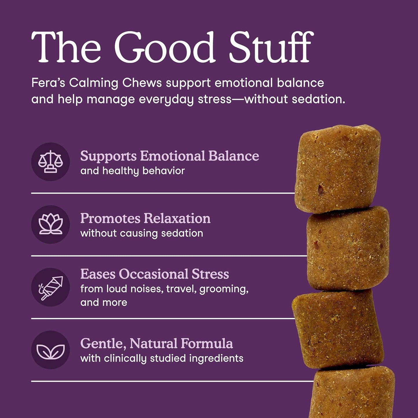 Fera Pets Dog Calming Chews - Anxiety Relief Support - Promotes Relaxation - Ashwagandha & Priome® Mental Wellbeing Postbiotic Blend - 30 Soft Chews