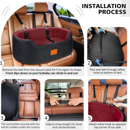 Dog Car Seat for Medium Dogs Up to 50 lbs, Pet Booster Seat for Cars SUVs and Trucks, Travel Dog Bed with Safety Strap, Thick Cushion, Non-Slip Base, Washable and Portable(Black/Red