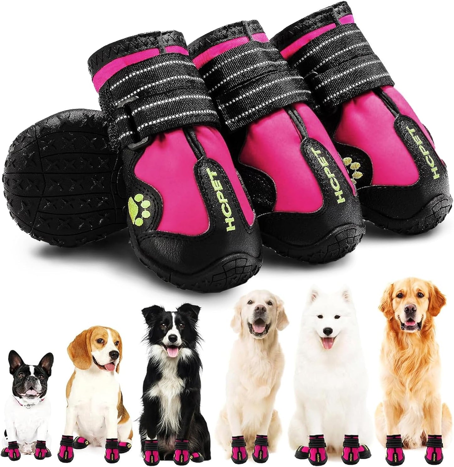 Hcpet Dog Shoes, Dog Boots for Small Dogs, Waterproof Medium Dog Booties Paw Protector for Summer Hot Pavement, Winter Snowy Day, Outdoor Walking, Indoor Hardfloors Anti Slip Sole Pink Size 5
