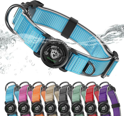 WhoseID Premium AirTag Dog Collar - Air Tag Small Dog Collar | Fur-Safe Magnetic Buckle | IPX8 Waterproof Reflective Dog Collar with AirTag Holder