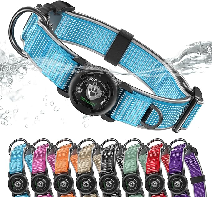WhoseID Premium AirTag Dog Collar - Waterproof Medium Air Tag Dogs Collar | Magnetic Buckle Heavy Duty Collar | Reflective Dog Collar with AirTag Holder